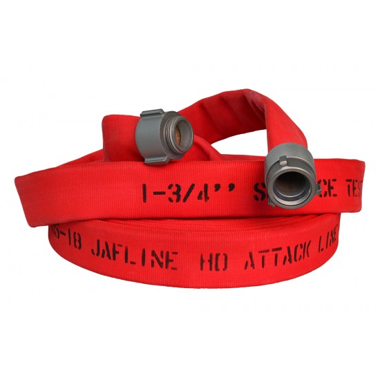 Jafline® HD™ 25 ft Available Lengths, 1 3/4 in. Size, and NPSH Coupling Type Red Double-Jacket Fire Hose with EPDM Rubber Lining